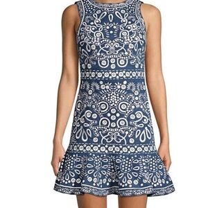 Alice + Olivia Navy and White Patterned Mini Dress